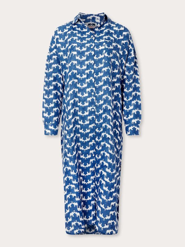 Women's Elephant Palace Blue Sapodilla Linen Shirt Dress