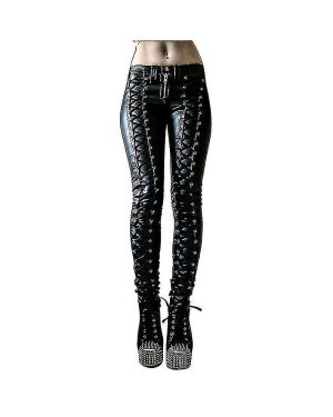 Women's Faux Leather Leggings, Gothic Punk Skinny Pu Leather Pants
