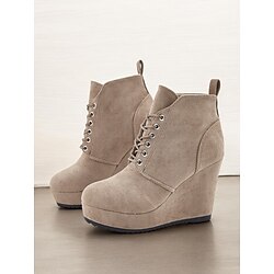 Women's Faux Suede Wedge Ankle Boots with Lace-Up Design - Comfortable Platform Boots for Casual and Everyday Wear