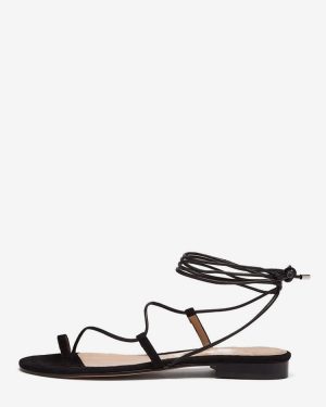 Women's Flat Sandals Black Open Toe Lace Up Sandal Flats