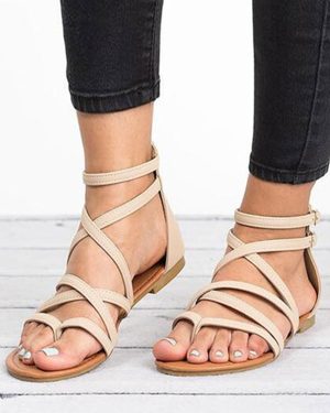Women's Flat Sandals Chic Open Toe Thong Toe Faux Leather Sandals