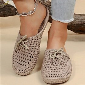 Women's Flats Slippers Slip-Ons Flat Sandals Espadrilles Outdoor Slippers Outdoor Beach Solid Color Cut-out Summer Flat Heel Round Toe Casual Comfort Minimalis