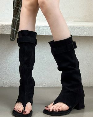 Women's Flip Flop Boots Buckle Chunky Heel Gladiator Sandals