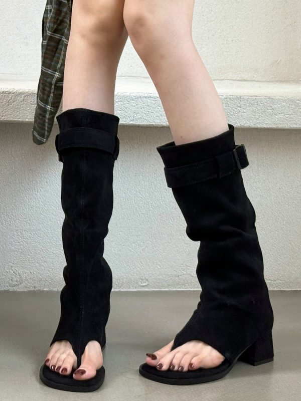 Women's Flip Flop Boots Buckle Chunky Heel Gladiator Sandals