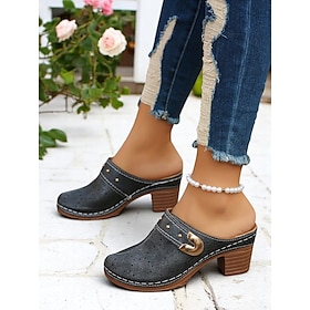 Women's Floral Perforated Mules with Block Heel and Studded Details - Comfortable Slip-On Clogs for Casual Outings and Spring Fashion