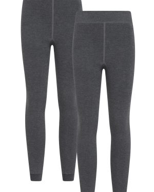 Womens Fluffy Fleece Lined Thermal Leggings 2-Pack - Grey