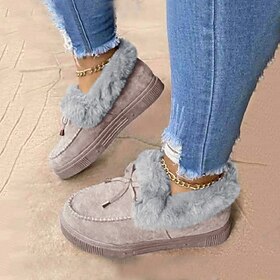 Women's Fur-Lined Moccasin Loafers - Cozy Slip-On Winter Shoes with Plush Trim and Suede Finish