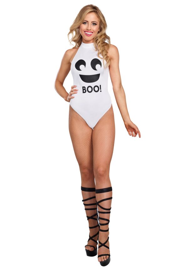 Women's Ghost Bodysuit Fancy Dress Costume