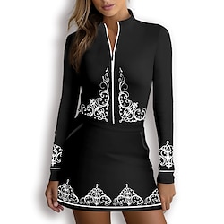 Women's Golf Polo Shirt Black Khaki Long Sleeve Sun Protection Top Fall Winter Ladies Golf Attire Clothes Outfits Wear Apparel