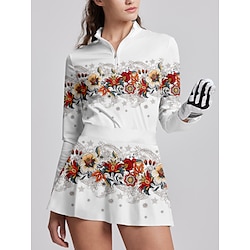 Women's Golf Polo Shirt Red Blue Long Sleeve Sun Protection Top Floral Fall Winter Ladies Golf Attire Clothes Outfits Wear Apparel