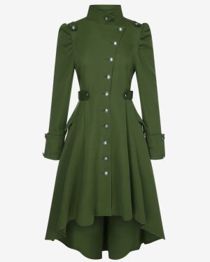 Womens Gothic Jackets Vintage; Steampunk Tailcoat For Women Long Trench Coat Double Breasted Classic Lapel Overcoat Fall Outerwear With Belt
