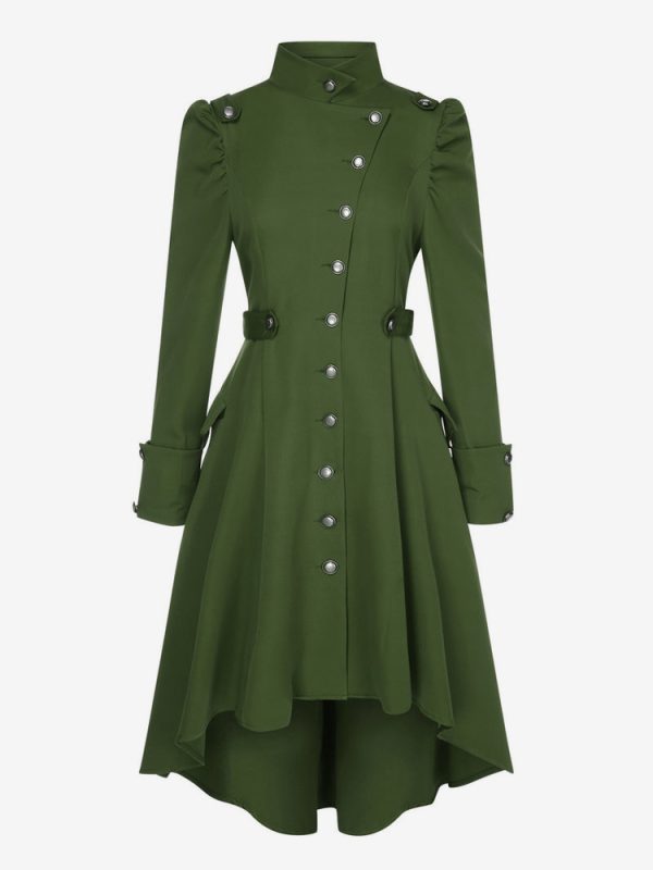 Womens Gothic Jackets Vintage; Steampunk Tailcoat For Women Long Trench Coat Double Breasted Classic Lapel Overcoat Fall Outerwear With Belt