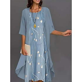 Women's Graduation Dress Midi Dress Chiffon Dress Shift Dress Elegant Vacation Party Wedding Wedding Guest Daily Loose Fit Floral Half Sleeve Crew Neck Pink Bl