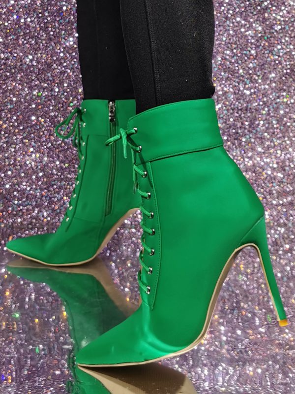 Women's Green Pointed Toe Booties Stiletto Heel Ankle Boots