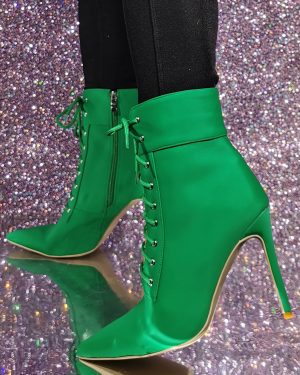 Women's Green Pointed Toe Booties Stiletto Heel Ankle Boots