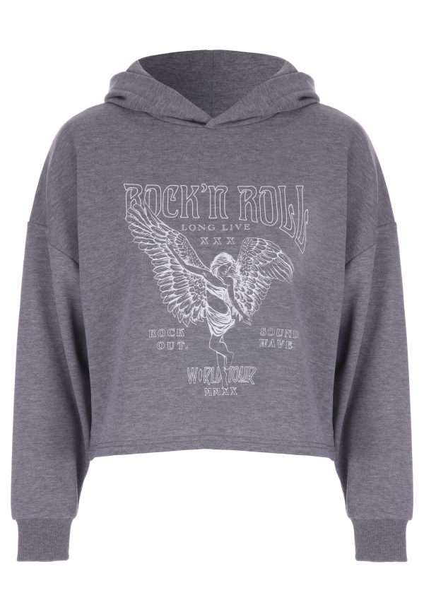 Womens Grey Crop Slogan Pullover Hoody