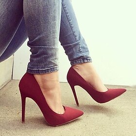 Women's Heels Pumps Valentines Gifts Stilettos High Heels Daily Solid Colored Stiletto Heel Pointed Toe Basic Casual Walking PU Loafer Wine Black / Red Almond