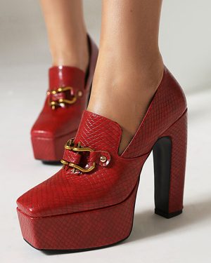 Women's High Heel Loafers Platform Metal Details Pumps