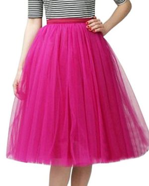 Womens High Quality Pleated Gauze Knee Length Skirt Adult Tutu Dancing Skirt