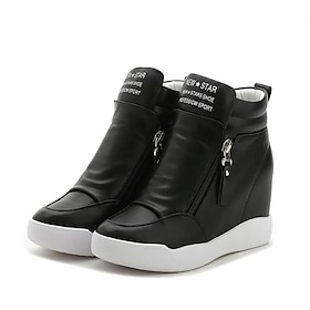 Women's High-Top Wedge Ankle Boots with Side Zipper - Casual Sporty Faux Leather Boots for Everyday Wear