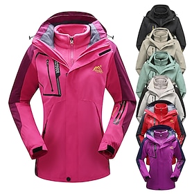 Women's Hiking 3-in-1 Jackets Ski Jacket Hiking Fleece Jacket Winter Outdoor Thermal Warm Windproof Breathable Lightweight Outerwear Winter Jacket Trench Coat