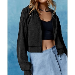 Women's Hoodie Outdoor Jacket Zipper Pocket Long Sleeve Top Athleisure Fall Thermal Warm Windproof Tennis Golf Running Sportswear Activewear Solid Colored Apricot Black Army Green