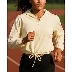 Women's Hoodie Running Top Running Shirt Quarter Zip Long Sleeve Top Waterproof Sun Protection Windproof Breathable Tennis Golf Running Sportswear Activewear Solid Colored White Yellow Pink