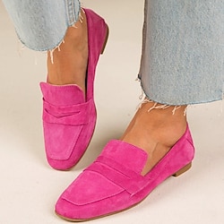 Women's Hot Pink Faux Suede Loafers - Comfortable Casual Slip-On Flats for Everyday Wear