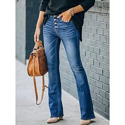 Women's Jeans Jeggings Fashion Streetwear Full Length High Waist Plain Pocket Comfy Soft Comfortable Micro-elastic Outdoor Street Navy Blue Light Blue Spring Fall Regular Fit