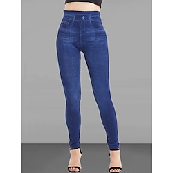 Women's Jeans Pants Trousers Jeggings Fashion Streetwear Full Length High Waist Plain Pocket Elastic Waist Breathability Outdoor Comfortable Micro-elastic Vacation Street Daily Black Blue Summer Fall