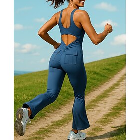 Women's Jumpsuit Activewear Set One-piece Athletic Sleeveless Breathable Quick Dry Quick-drying Sportswear Activewear Solid Colored Black Blue Dark Gray
