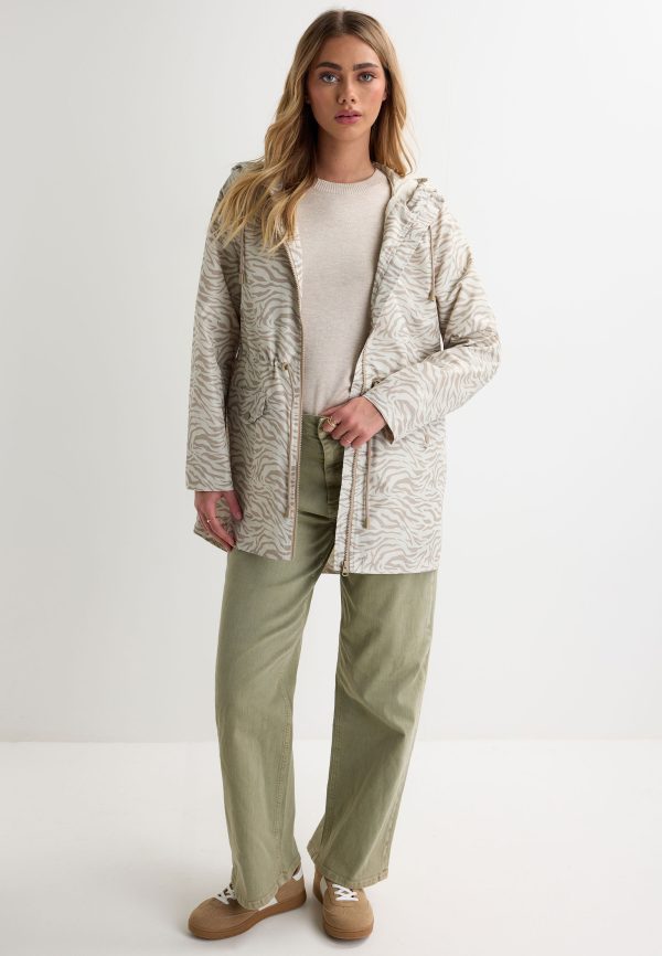 Womens Khaki Animal Print Glam Raincoat