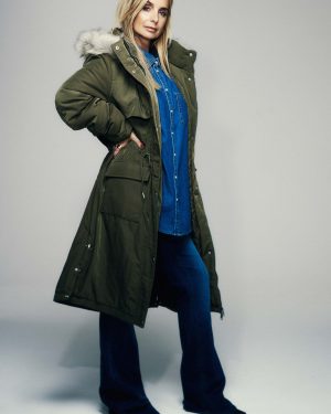 Womens Khaki Mid Length Parka Coat