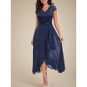 Women's Lace Dress Maxi Dress Lace Ruffle Split Wedding Guest Cocktail Party Elegant Formal V Neck Short Sleeve Black Pink Red Color