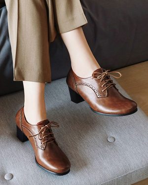 Women's Lace Up Brogues Block Heel
