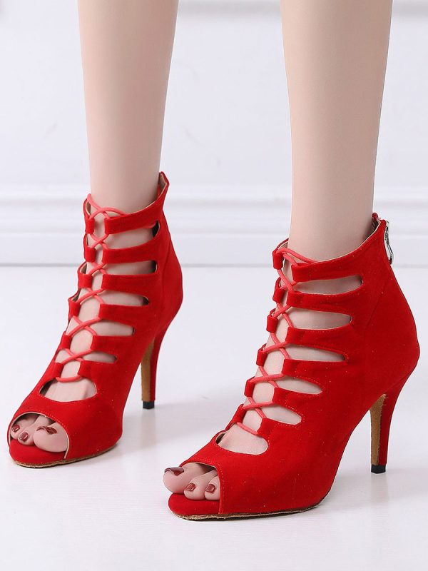 Women's Lace Up Summer Boots Heels in Fuax Suede