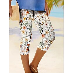 Women's Leggings Capri Pants High Elasticity Fashion Streetwear Full Length Mid Waist Floral Printing Thermal Warm Breathable Soft Outdoor Daily Beach Buff Black Blue Sky Blue Summer Spring