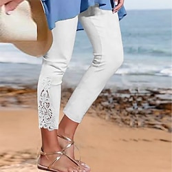 Women's Leggings Capri shorts Black White Grey Fashion Casual Daily Lace Comfort Solid Colored L XL 2XL 3XL 4XL