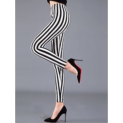 Women's Leggings Fashion Streetwear Full Length Mid Waist Geometric Striped Elastic Waist Print Breathability Comfortable Micro-elastic Outdoor Street Daily Black and white stripes black vertical