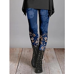 Women's Leggings Trousers Fashion Tights Full Length Mid Waist Flower / Floral Print Tummy Control Butt Lift Comfort High Elasticity Daily Black and Green Black / Red Blue-flower Black Skinny