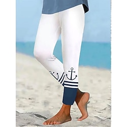 Women's Leggings Trousers Vacation Vintage Fashion Full Length High Waist Graphic Striped Printing Thermal Warm Breathable Soft Stretchy Vacation Casual Daily Black White Blue Gray