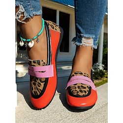Women's Leopard Print Colorblock Loafers with Pink Strap - Bold Casual Flats for Fashion-Forward Street Style and Everyday Wear