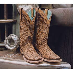 Women's Leopard Print Cowboy Boots - Western Style Knee-High Leather Boots with Turquoise Lining
