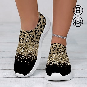 Women's Leopard Print Slip-On Sneakers - Casual Chunky Platform Shoes with Lightweight Sole for Daily Wear and Walking