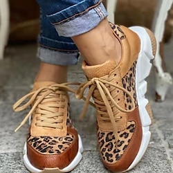 Women's Leopard Print Sneakers - Casual Lace-Up Athletic Shoes with Chunky Sole for Stylish Everyday Wear