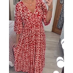 Women's Long Dress Maxi Dress Casual Dress Boho Chic Dresses Boho Dress Elegant Bohemia Stylish Vacation Casual Daily Regular Fit Graphic Short Sleeve V Neck Red Navy Blue Blue Green Summer Spring