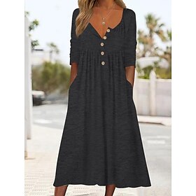 Women's Long Dress Maxi Dress Casual Dress Skater Dress Summer Dress Fashion Modern Vacation Daily Weekend Regular Fit Plain Long Sleeve V Neck Black Pink Wine