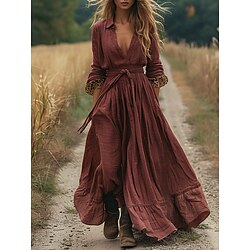 Women's Long Dress Maxi Dress Casual Dress Swing Dress Summer Dress Boho Dress Vintage Vacation Daily Holiday Regular Fit Leopard Long Sleeve V Neck Fuchsia Summer
