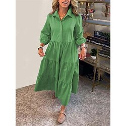 Women's Long Dress Maxi Dress Cotton Linen Dresses Shirt Dress Casual Dress Skater Dress Fashion Basic Modern Daily Weekend Regular Fit Plain Long Sleeve Shirt Collar Black White Blue Purple Summer