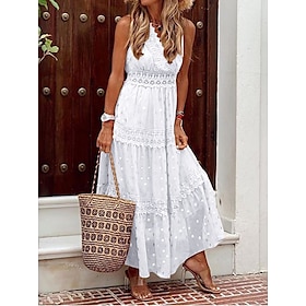 Women's Long Dress Maxi Dress White Dress Casual Dress Swing Dress A Line Dress Basic Boho A Line Vacation Holiday Beach Regular Fit Sleeveless V Neck White Ye